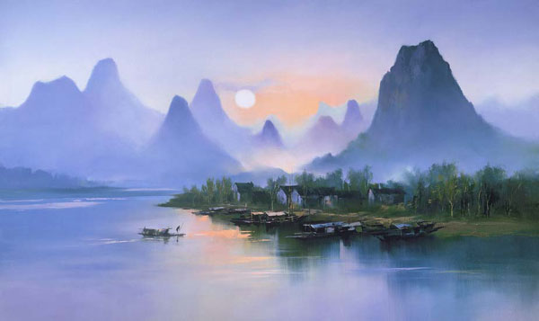 Village at Dusk, by H Leung